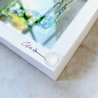 Floating Flowers Blue Flowers Glass Art, White Framed Floral Art, Cornflower Art, Contemporary Glass, Fused Glass Flowers