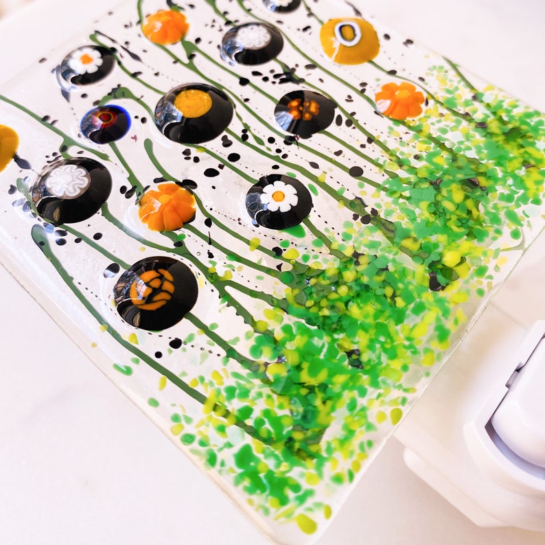 Fall Floral Night Light, Floral Glass Nightlight, Halloween Night Light, Fall Fused Glass