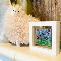 Floating Flowers Blue Flowers Glass Art, White Framed Floral Art, Cornflower Art, Contemporary Glass, Fused Glass Flowers