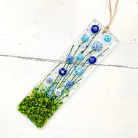 Skinny Cornflower Glass Suncatcher, Floral Glass Ornament, Field of Flowers Glass Art, Fused Glass Flowers, Gift for Mom