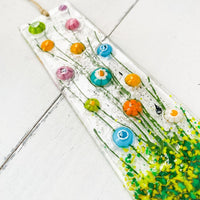 Skinny Citrus Flowers Glass Suncatcher, Floral Glass Ornament, Field of Flowers Glass Art, Fused Glass Flowers, Gift for Mom
