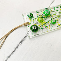 Skinny Green Flowers Glass Suncatcher, Floral Glass Ornament, Field of Flowers Glass Art, Fused Glass Flowers, Gift for Mom