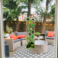 Skinny Green Flowers Glass Suncatcher, Floral Glass Ornament, Field of Flowers Glass Art, Fused Glass Flowers, Gift for Mom