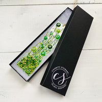 Skinny Green Flowers Glass Suncatcher, Floral Glass Ornament, Field of Flowers Glass Art, Fused Glass Flowers, Gift for Mom