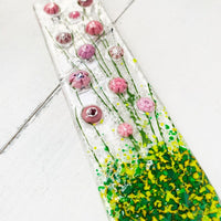 Skinny Pink Flowers Glass Suncatcher, Floral Glass Ornament, Field of Flowers Glass Art, Fused Glass Flowers, Gift for Mom