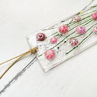 Skinny Pink Flowers Glass Suncatcher, Floral Glass Ornament, Field of Flowers Glass Art, Fused Glass Flowers, Gift for Mom