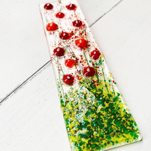 Skinny Poppies Glass Suncatcher, Floral Glass Ornament, Poppy Glass Art, Fused Glass Flowers, Gift for Mom