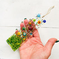 Skinny Wildflower Glass Suncatcher, Floral Glass Ornament, Field of Flowers Glass Art, Fused Glass Flowers, Gift for Mom