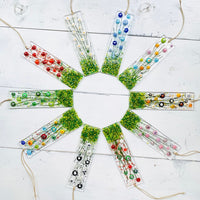 Skinny Green Flowers Glass Suncatcher, Floral Glass Ornament, Field of Flowers Glass Art, Fused Glass Flowers, Gift for Mom