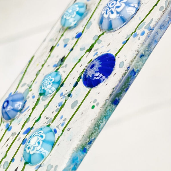 Skinny Cornflower Glass Suncatcher, Floral Glass Ornament, Field of Flowers Glass Art, Fused Glass Flowers, Gift for Mom