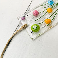 Skinny Citrus Flowers Glass Suncatcher, Floral Glass Ornament, Field of Flowers Glass Art, Fused Glass Flowers, Gift for Mom