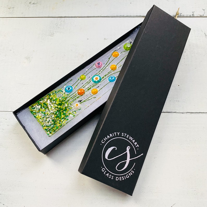 Skinny Citrus Flowers Glass Suncatcher, Floral Glass Ornament, Field of Flowers Glass Art, Fused Glass Flowers, Gift for Mom