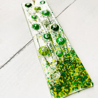 Skinny Green Flowers Glass Suncatcher, Floral Glass Ornament, Field of Flowers Glass Art, Fused Glass Flowers, Gift for Mom