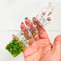 Skinny Pink Flowers Glass Suncatcher, Floral Glass Ornament, Field of Flowers Glass Art, Fused Glass Flowers, Gift for Mom