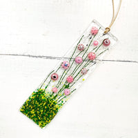 Skinny Pink Flowers Glass Suncatcher, Floral Glass Ornament, Field of Flowers Glass Art, Fused Glass Flowers, Gift for Mom