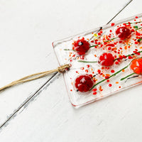 Skinny Poppies Glass Suncatcher, Floral Glass Ornament, Poppy Glass Art, Fused Glass Flowers, Gift for Mom