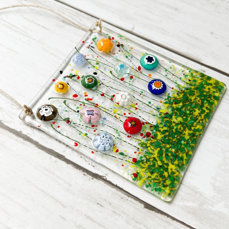 Wildflower Fused Glass Suncatcher, Floral Glass Ornament, Field of Flowers Glass Art, Fused Glass Flowers, Gift for Mom