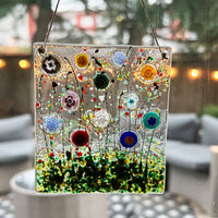 Wildflower Fused Glass Suncatcher, Floral Glass Ornament, Field of Flowers Glass Art, Fused Glass Flowers, Gift for Mom