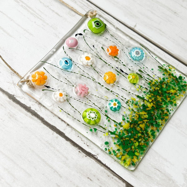 Citrus Blend Fused Glass Suncatcher, Floral Glass Ornament, Field of Flowers Glass Art, Fused Glass Flowers, Gift for Mom