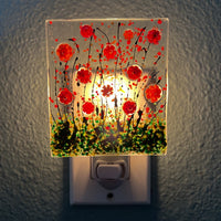 Red Poppies Fused Glass Night Light, Floral Glass Nightlight, Red Poppy Glass Art, Red Poppies Night Light