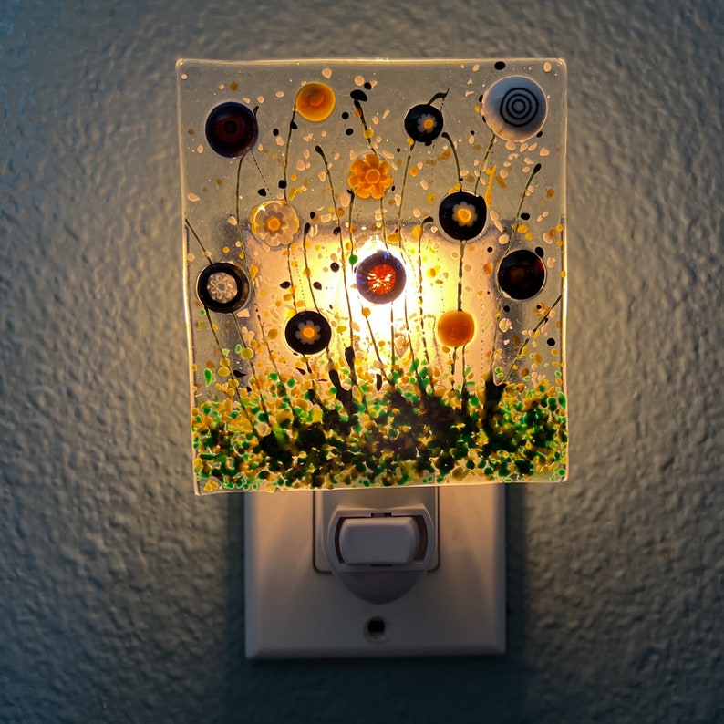 Fall Floral Night Light, Floral Glass Nightlight, Halloween Night Light, Fall Fused Glass