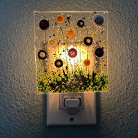 Fall Floral Night Light, Floral Glass Nightlight, Halloween Night Light, Fall Fused Glass