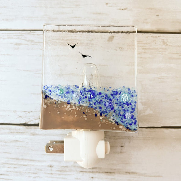 Beach Glass Night Light, Ocean Nightlight, Coastal Glass Art, PNW Landscape