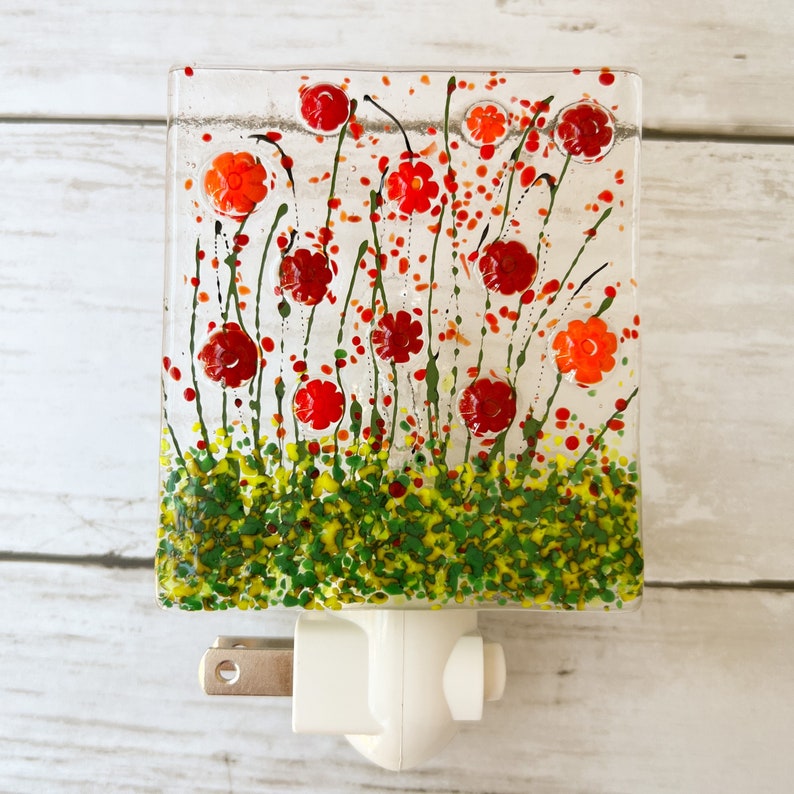 Poppies Fused Glass Night Light