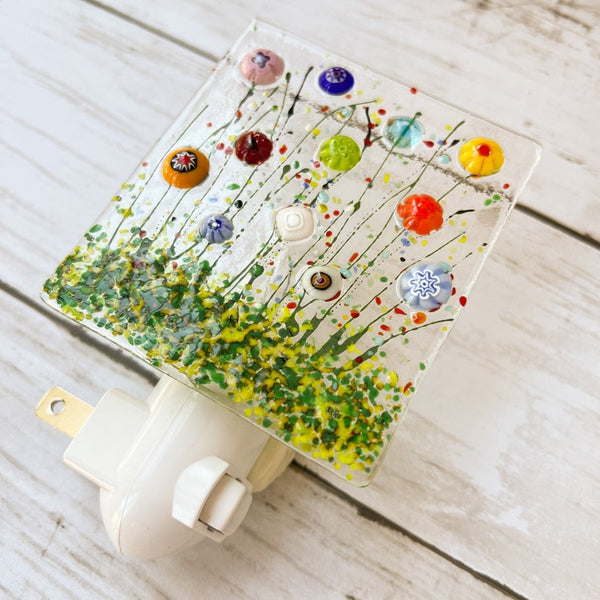Wildflowers Fused Glass Night Light, Floral Glass Nightlight, Flowers Glass Art, Floral Night Light, Gift for Mom