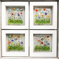 Floating Flowers Wildflower Glass Art, White Framed Floral Art, Happy Flowers Art, Contemporary Glass, Fused Glass Flowers