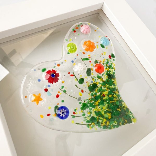 Wildflower Heart Glass Art, Floral Heart Art, Glass Heart Art, Fused Glass Heart
