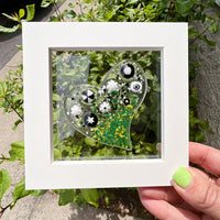 Floral Heart Glass Art, White Framed Floral Art, Contemporary Glass Heart Art, Fused Glass Heart