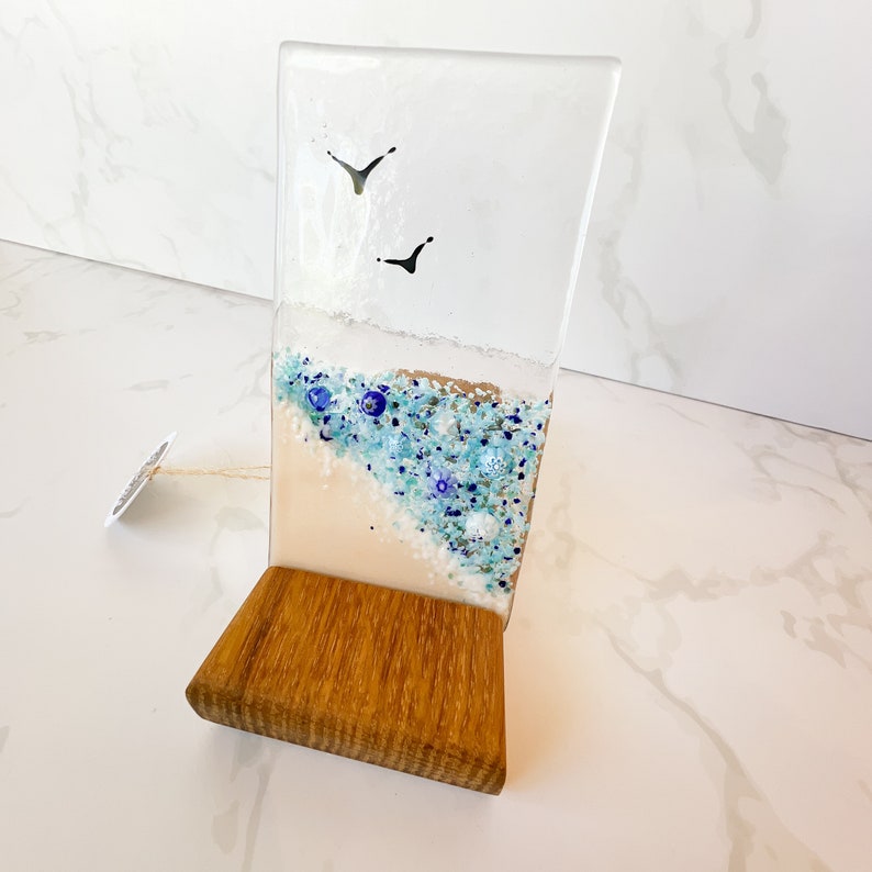 Seascape Fused Glass Tea Light Holder, Beach Glass Light, Coastal Glass Art, Fused Glass Beach