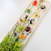 Skinny Fall Floral Glass Suncatcher, Flower Ornament, Autumn Flowers Glass Art, Fused Glass Flowers