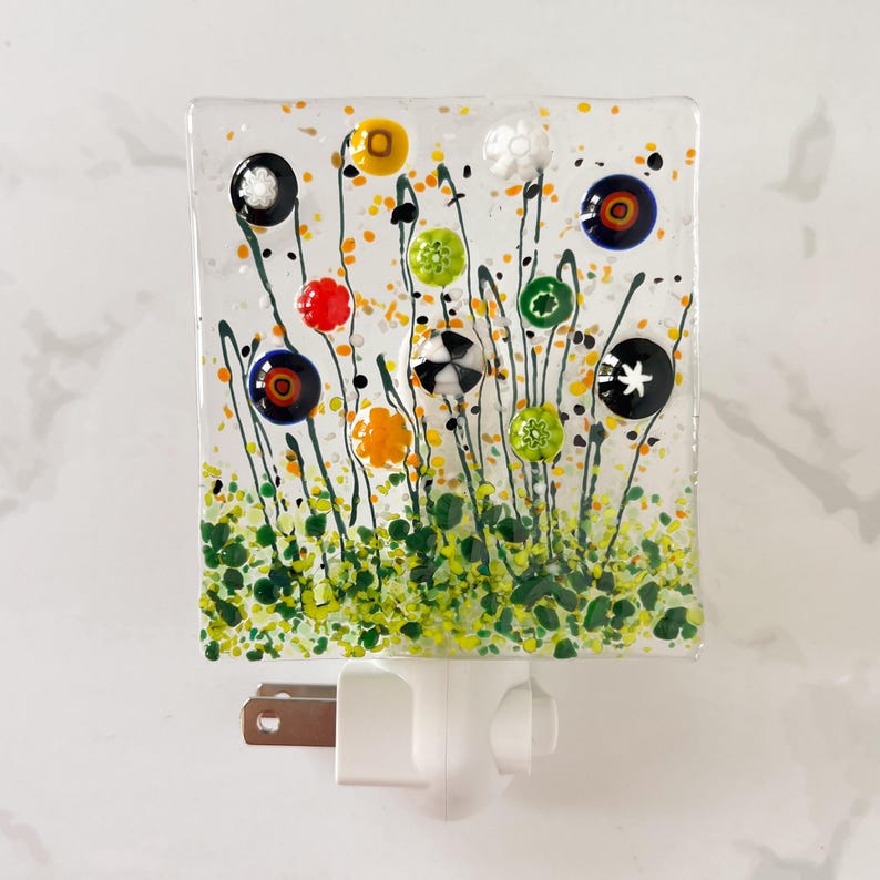 Fall Floral Night Light, Floral Glass Nightlight, Halloween Night Light, Fall Fused Glass