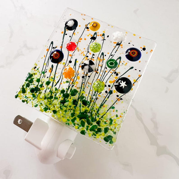 Fall Floral Night Light, Floral Glass Nightlight, Halloween Night Light, Fall Fused Glass