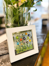 Floating Flowers Wildflower Glass Art, White Framed Floral Art, Happy Flowers Art, Contemporary Glass, Fused Glass Flowers